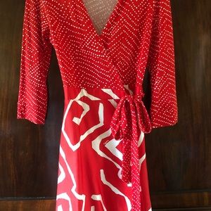 DVF wrap dress batik style red print